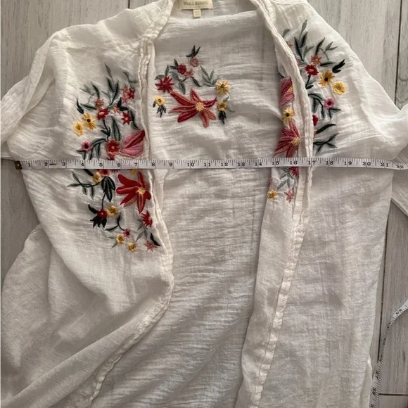 Cost Plus World Market Cream Floral Embroidered Robe Boho - Picture 9 of 10
